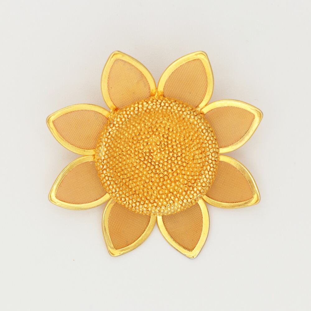Vintage gold tone flower brooch Anne Klein mesh raised Design